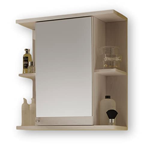 Stella Trading POSEIDON Spiegelschrank Bad in Sibiu Lärche Optik - Badezimmerspiegel Schrank mit viel Stauraum - 66 x 69 x 22 cm (B/H/T) von Stella Trading