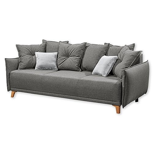 PAMPLONA Bequemes Schlafsofa mit Bettkasten, Graphit / Silber- Ausziehbares Sofa mit Schlaffunktion - 232 x 91 x 105 cm (B/H/T) von Stella Trading