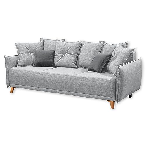 Stella Trading Pamplona Bequemes Schlafsofa mit Bettkasten, Silber/Anthrazit - Ausziehbares Sofa mit Schlaffunktion - 232 x 91 x 105 cm (B/H/T) von Stella Trading