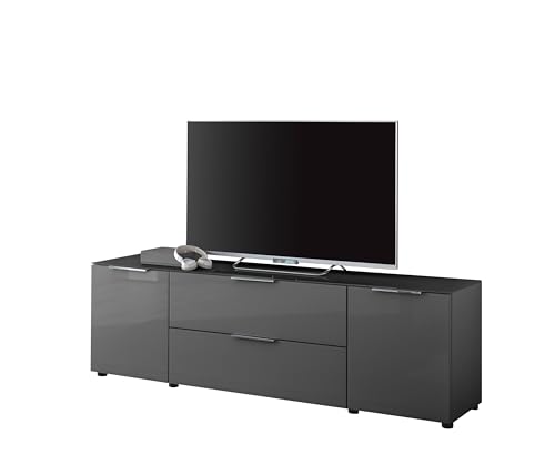 Stella Trading TV-Lowboard Santorin in Anthrazit, TV - TV Schrank für TV bis 65 Zoll mit viel Stauraum für Ihr Wohnzimmer - 180 x 55 x 40 cm (B/H/T) von Stella Trading