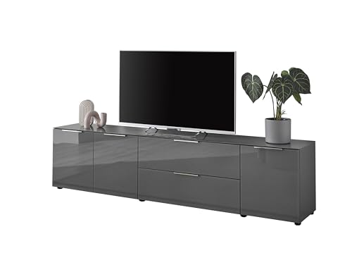 Stella Trading TV-Lowboard Santorin in Anthrazit, TV - TV Schrank für TV bis 77 Zoll mit viel Stauraum für Ihr Wohnzimmer - 226 x 55 x 40 cm (B/H/T) von Stella Trading