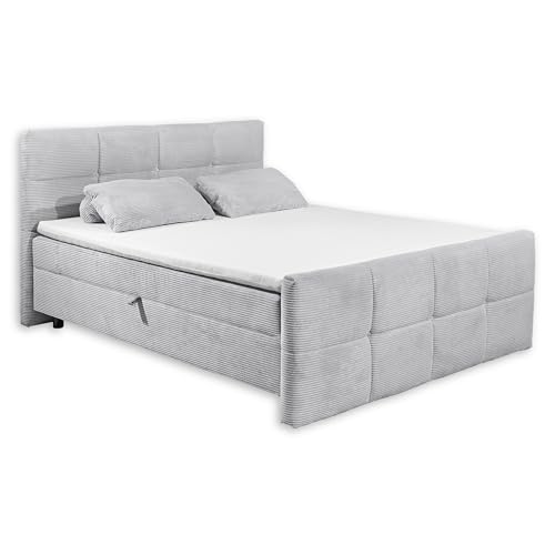 Tijuana 6 Boxbett 180x200 in Cord-Optik, Dove - Bequemes Doppelbett mit Bettkasten & Kaltschaum Topper - 182 x 112 x 225 cm (B/H/T) von Stella Trading