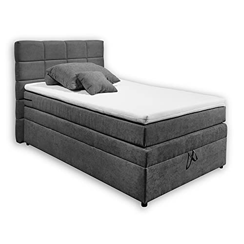 Stella Trading TACOMA 2 Boxspringbett 120x200 mit Bettkasten, dunkelgrau - Bequemes Bett mit 7-Zonen-Federkern Matratze & Komfortschaum Topper - 140 x 125 x 212 cm (B/H/T) von Stella Trading