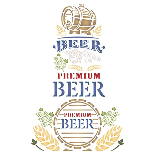2 x Bierschablonen, 2 Stück / 15,2 x 26,5 cm (M) – Schild Kneipe Bar Bier Fass Wörter Hopfen Getreide Schablonen für Malvorlage von Stencil Company