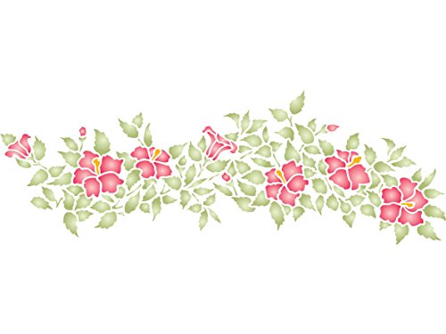 Hibiskus-Schablone – 48 x 16,5 cm – Wiederverwendbare Blumen-Bordüre, Wand-Schablone von Stencil Company