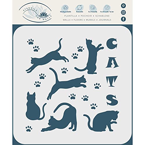 Katzen-Schablone, 11,4 x 11,4 cm (S) – Pet Friend Tier Feline Silhouette Zitat Schablonen zum Malen Vorlage von Stencil Company