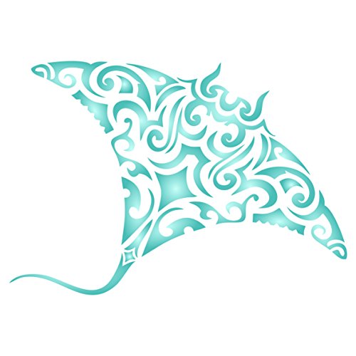 Manta Ray Schablone – 28 x 19 cm (L) – wiederverwendbare Maori Tribal Tattoo Stingray Teufel Fisch Wandschablone Schablone von Stencil Company