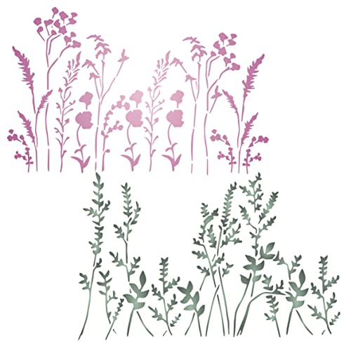 Stencil Company 2 x Gräserschablone, 2 Stück/17,7 x 21,5 cm (S) – verwenden Sie Bordüre Gräser Blumen Schichten, um gemischte Medien Hintergründe Schablonen für Malvorlage (GB-MC7004S) von Stencil Company