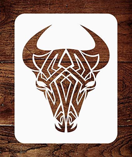 Tribal Bull Schablone – 16,5 x 20,5 cm – Wiederverwendbare Kuh-Tattoo-Stierkopf-Wandschablone – Verwendung auf Papierprojekten, Scrapbook, Tagebuch, Wände, Böden, Stoffmöbel, Glas, Holz usw. von Stencil Company