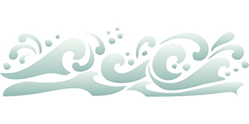 Wellenschablone – 24,5 x 6,5 cm (M) – Wiederverwendbare Schablone mit Meer, Ozean, nautisches Meer, Meer, Küste, Riff, Bordüre von Stencil Company