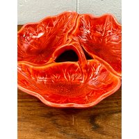 Mid Century Vintage Burnt Orange California Pottery Geteilte Servierschale 895 von Stevecollectables