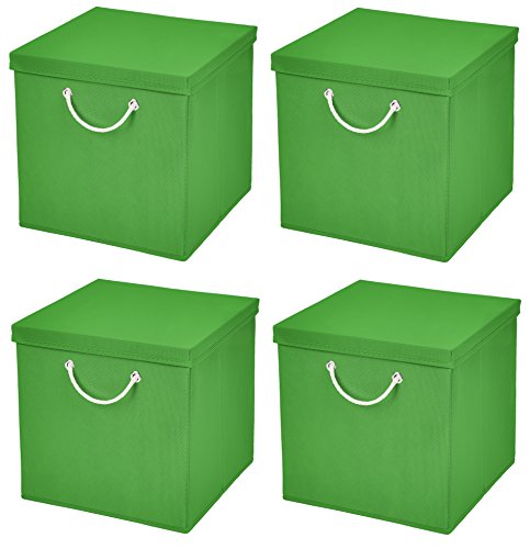 Stick&Shine Faltbare bunte Aufbewahrungsbox mit passendem Deckel - 30 x 30 x 30 cm - grün von Stick&Shine