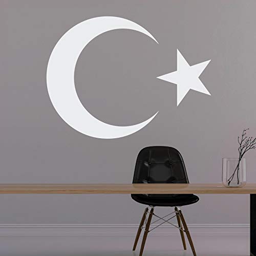 AY YILDIZ - Halbmond Türkiye Wandtattoo Wandaufkleber Sticker Aufkleber (28 (B) x 20 (H) cm, Weiss) von Sticker Genie