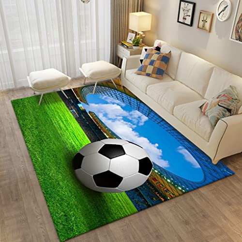 3D Sport Fußball Teppich Wohnkultur Flanell Flamme Fußball Großer Carpet Wohnzimmer Küche Schlafzimmer Fußmatten Teenager Jungen Männer Geschenke Kinderspiele Rutschfeste Rug (Farbe 2,120x160 cm) von Sticker Superb.