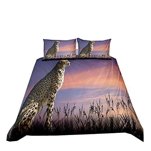 3D Tiger Löwe Gepard Gemusterte Bettwäsche Set 2/3-teilig Wald Berg Sonnenuntergang Wilde Tiere Microfiber Dekorativer Bettbezug mit Kissenbezug Kinder Mädchen Teenager Junge (Violett, 135 x 200 cm) von Sticker Superb.