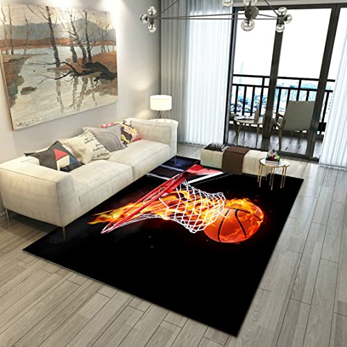 3D Wasser Feuer Basketball Teppich Sport Platz Wohnzimmer Schlafzimmer Dekoration Teppich Rutschfest Hauseingang Fußmatte Küche Bodenmatte Kinderzimmer Spiel Krabbelmatte (Farbe 2,100x150 cm) von Sticker Superb.