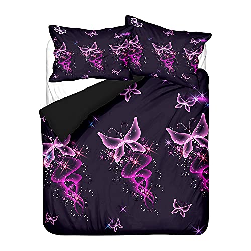 Dream Butterfly Bettbezug 135x200 cm Einzelbett Lila Blau Schwarz Mandala Schmetterling Blume Stern 3D Drucken Mikrofaser Mädchen Frau Bettwäsche Set mit Kissenbezug (135 x 200 cm, Violett) von Sticker Superb.