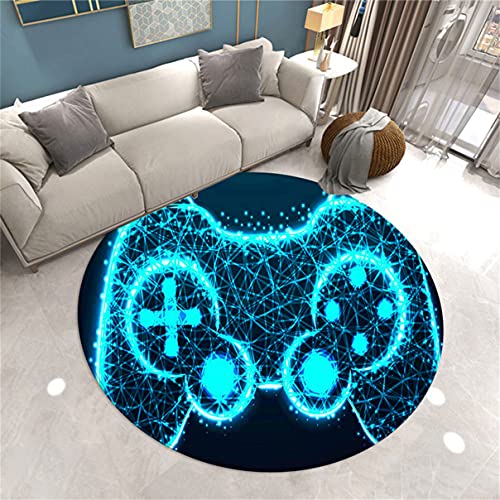 Sticker Superb. Gaming Zone Runder Teppich Gaming Stuhl Rug Pad 3D Gamer Gamepad Runder Teppich für Wohnzimmer Jungen Teens Schlafzimmer Dekoration Teppich Matte rutschfest Waschbar (Blau,80 cm) von Sticker Superb.