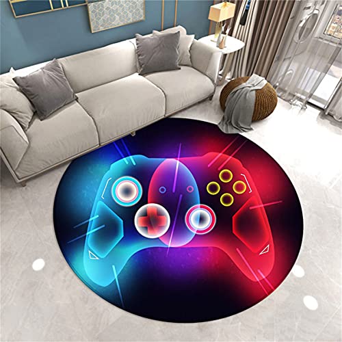 Sticker Superb. Gaming Zone Runder Teppich Gaming Stuhl Rug Pad 3D Gamer Gamepad Runder Teppich für Wohnzimmer Jungen Teens Schlafzimmer Dekoration Teppich Matte rutschfest Waschbar (Rot Blau,140 cm) von Sticker Superb.