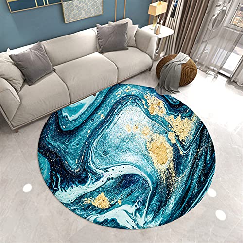 Sticker Superb. Runder Teppich Marmor 3D Schwarz Weiß Grau Nordic Wohnzimmer Teppich Dekoration Rutschfester Teppich Rugs Schlafzimmer Teppich Baby Spiel Krabbelmaschine Waschbar (Blau Grün,100 cm) von Sticker Superb.