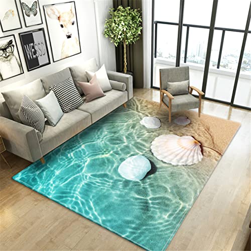 Strandlandschaft 3D Druck Teppich Blau Meere Swelle Seestern Muschel Flanell Groß Teppich Wohnzimmer Schlafzimmer rutschfeste Fußmatten Mädchen Jungen Paare Bettvorleger (Farbe 3,60x90 cm) von Sticker Superb.