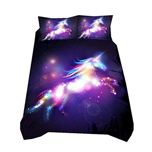 Romantisch Lila Kunst Einhorn Galaxis Star Bettwäsche Set zum Herbst Winter, Modern Böhmen Grün Orange Gelb Bettbezug mit Reißverschluss (Einhorn, 135x200cm) von Sticker superb