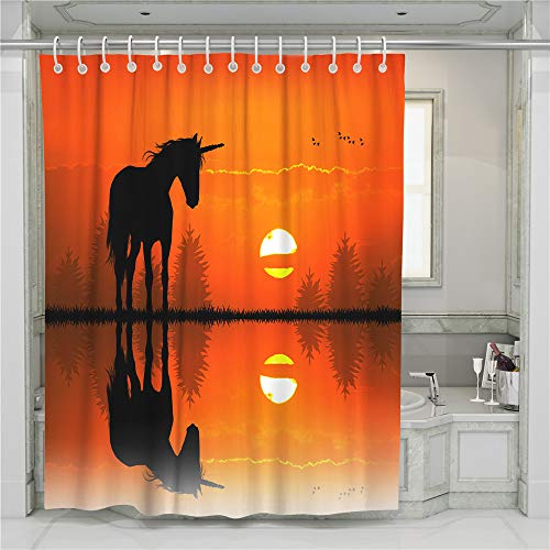 Sticker superb 3D Elegant Regenbogen Star Blumen Einhorn Pferd Katze Tier Wasserdicht Duschvorhang Antischimmel, Tropisch Duschvorhang Waschbar mit Plastik Haken (Orange, 180x200cm) von Sticker superb