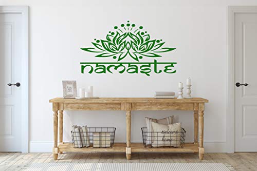 Namaste Ornament Wandtattoo Indisch Yoga Sanskrit Lotus Blume Vinyl Aufkleber (42cm (H) x 60cm (B), Grün) von StickerMarket