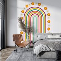 Frühlingsblume Regenbogen Bogen, Mid Century Modern Boho Bogen Wandtattoo Moderne Kinderzimmer Dekor Wandkunst Home 3828Er von StickersanddecalsArt