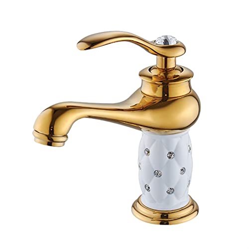 Sticque Wasserhahn Bad Waschtischarmatur Retro Antik Stil Messing Einhebelmischer Mischbatterie Mit Kaltes Und Heißes Wasser Vorhanden, Waschbecken Armatur, Gold von Sticque