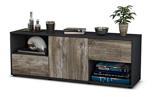 Stil.Zeit TV Schrank Lowboard Ambra, Korpus anthrazit matt, Front Holz Design Treibholz (135x49x35cm), Push to Open Technik & Leichtlaufschienen von Stil.Zeit