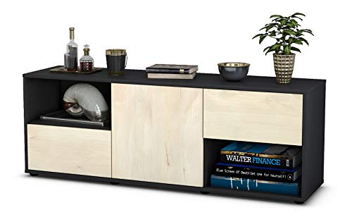 Stil.Zeit TV Schrank Lowboard Ambra, Korpus anthrazit matt, Front Holz Design Zeder (135x49x35cm), Push to Open Technik & Leichtlaufschienen von Stil.Zeit