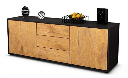 Stil.Zeit TV Schrank Lowboard Ameline, Korpus anthrazit matt, Front Holz Design Eiche (135x49x35cm), Push to Open Technik & Leichtlaufschienen von Stil.Zeit