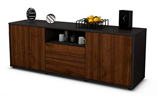 Stil.Zeit TV Schrank Lowboard Ameriga, Korpus anthrazit matt, Front Holz Design Walnuss (135x49x35cm), Push to Open Technik & Leichtlaufschienen von Stil.Zeit