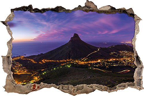 Kapstadts Löwenkopf Tafelberg Wanddurchbruch im 3D-Look, Wand- oder Türaufkleber Format: 62x42cm, Wandsticker, Wandtattoo, Wanddekoration von Stil.Zeit