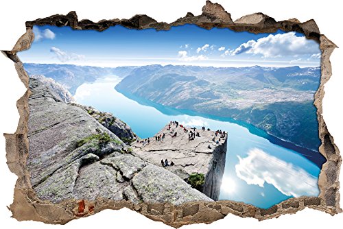 Preikestolen Lysefjord Küste in Norwegen Wanddurchbruch im 3D-Look, Wand- oder Türaufkleber Format: 62x42cm, Wandsticker, Wandtattoo, Wanddekoration von Stil.Zeit