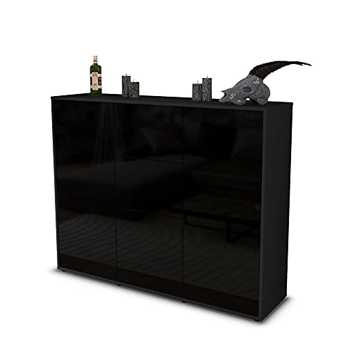 Stil.Zeit Highboard Kommode Polina, Korpus anthrazit matt, Front Hochglanz-Design Schwarz (136x108x35cm), Push-to-Open Technik & Leichtlaufschienen von Stil.Zeit