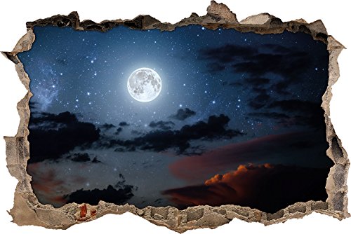 Stil.Zeit Leuchtender Mond am Nachthimmel Wanddurchbruch im 3D-Look, Wand- oder Türaufkleber Format: 92x62cm, Wandsticker, Wandtattoo, Wanddekoration von Stil.Zeit