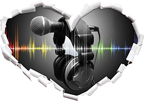 Stil.Zeit Mikrofon mit Kopfhörern auf Mikrofonständer schwarz/weiß Herzform im 3D-Look, Wand- oder Türaufkleber Format: 62x43.5cm, Wandsticker, Wandtattoo, Wanddekoration von Stil.Zeit