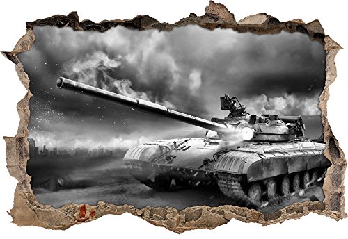 Stil.Zeit Monocrome, Panzer im Nebel Wanddurchbruch im 3D-Look, Wand- oder Türaufkleber Format: 92x62cm, Wandsticker, Wandtattoo, Wanddekoration von Stil.Zeit