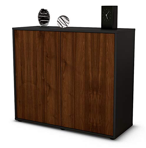 Stil.Zeit Sideboard Blanka, Korpus anthrazit matt, Front Holz-Design Walnuss (92x79x35cm) Push-to-Open Technik von Stil.Zeit