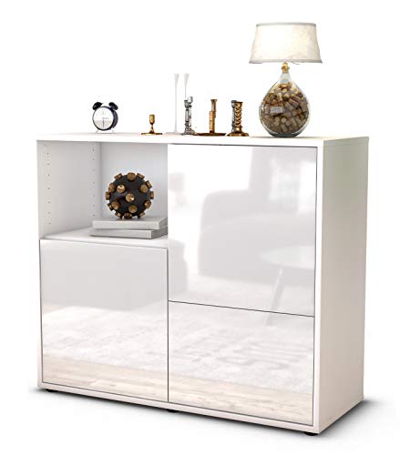 Stil.Zeit Sideboard Carina, Korpus Weiss matt, Front Hochglanz Weiß (92x79x35cm) Push-to-Open Technik von Stil.Zeit