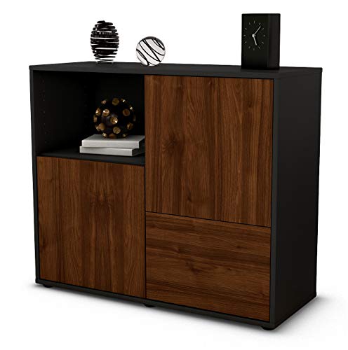 Stil.Zeit Sideboard Carina, Korpus anthrazit matt, Front Holz-Design Walnuss (92x79x35cm) Push-to-Open Technik von Stil.Zeit