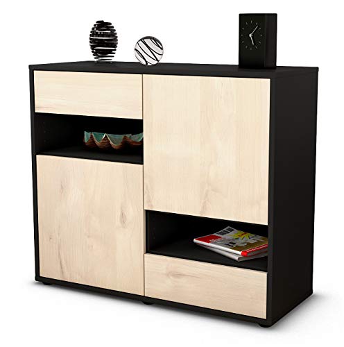 Stil.Zeit Sideboard Carmelina, Korpus anthrazit matt, Front Holz-Design Zeder (92x79x35cm) Push-to-Open Technik & Leichtlaufschienen von Stil.Zeit