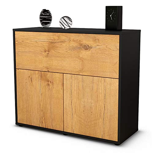 Stil.Zeit Sideboard Carolin, Korpus anthrazit matt, Front Holz-Design Eiche (92x79x35cm) Push-to-Open Technik von Stil.Zeit