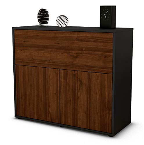 Stil.Zeit Sideboard Carolin, Korpus anthrazit matt, Front Holz-Design Walnuss (92x79x35cm) Push-to-Open Technik von Stil.Zeit