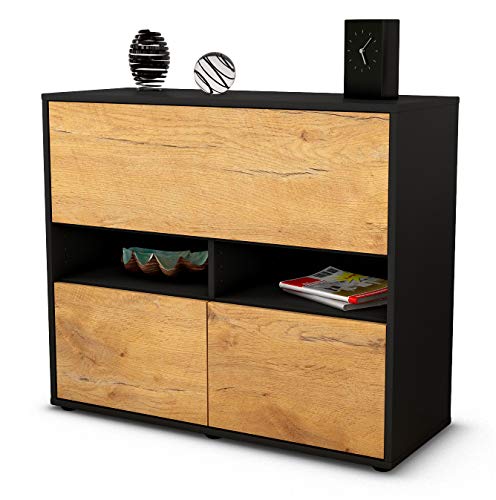 Stil.Zeit Sideboard Cassandra, Korpus anthrazit matt, Front Holz-Design Eiche (92x79x35cm) Push-to-Open Technik von Stil.Zeit