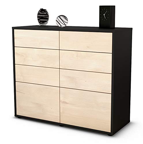 Stil.Zeit Sideboard Celeste, Korpus anthrazit matt, Front Holz-Design Zeder (92x79x35cm) Push-to-Open Technik & Leichtlaufschienen von Stil.Zeit