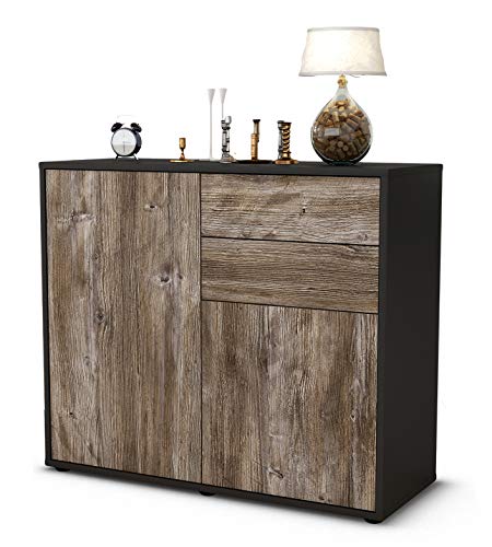 Stil.Zeit Sideboard Chantal, Korpus anthrazit matt, Front Holz-Design Treibholz (92x79x35cm) Push-to-Open Technik & Leichtlaufschienen von Stil.Zeit