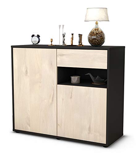 Stil.Zeit Sideboard Charlotta, Korpus anthrazit matt, Front Holz-Design Zeder (92x79x35cm) Push-to-Open Technik & Leichtlaufschienen von Stil.Zeit